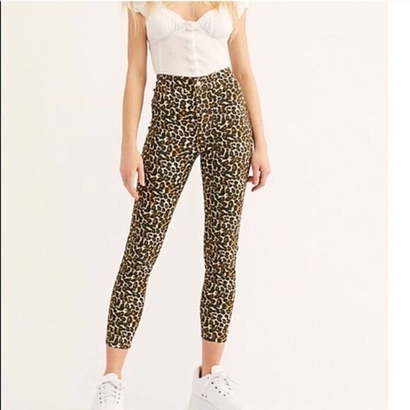 Free People Leopard Print Skinny Jeans - Picture 1 of 8
